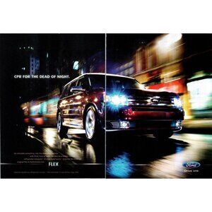 2009 Ford Flex SUV 2 Page Vintage Print Ad City at Night Blurred Lights Wall Art